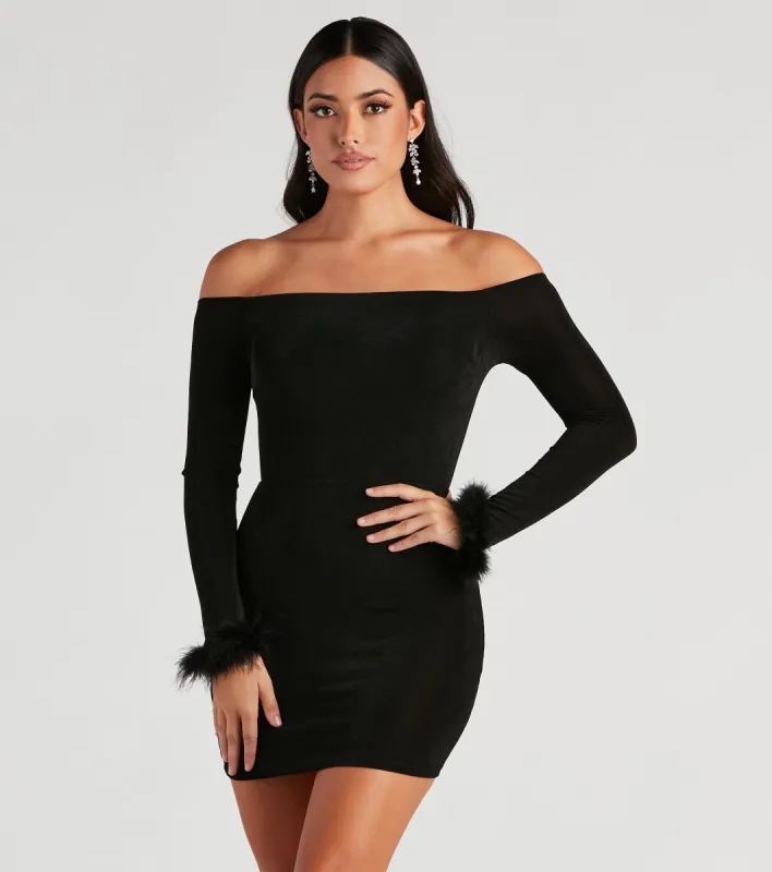 Feeling Chic Feather Trim Mini Dress sold by Windsor