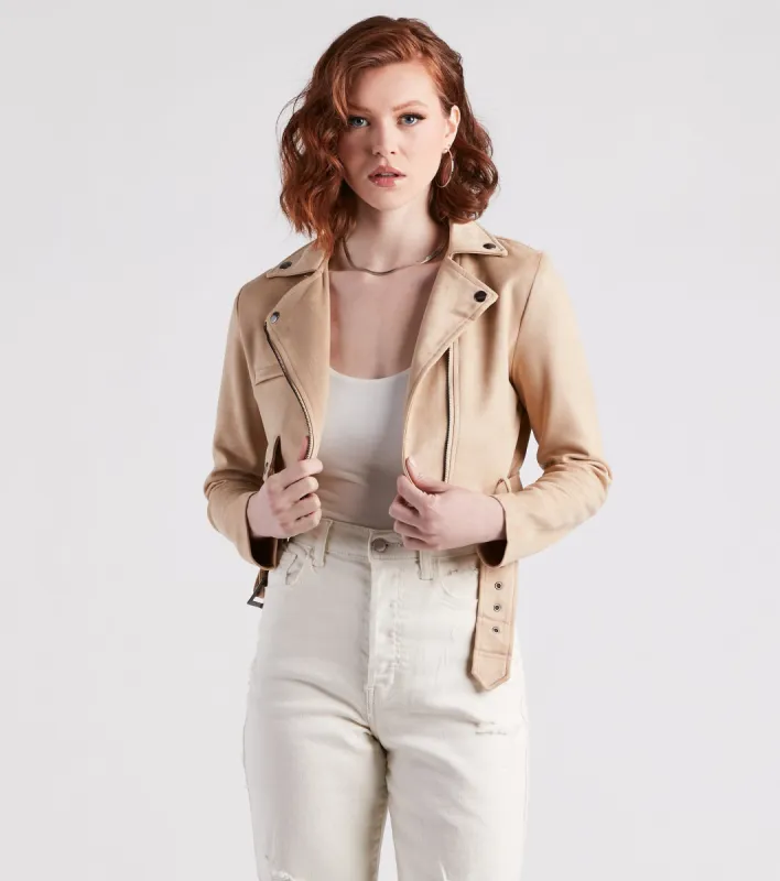 Edgy Soul Faux Suede Crop Moto Jacket sold by Windsor