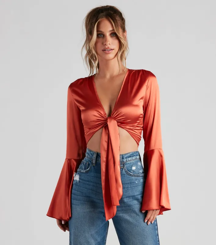 Speechless Satin Tie-Front Top sold by Windsor