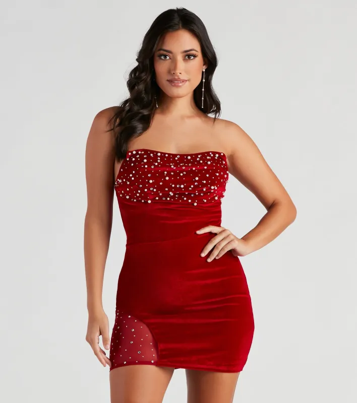 Marianna Strapless Embellished Velvet Mini Dress sold by Windsor