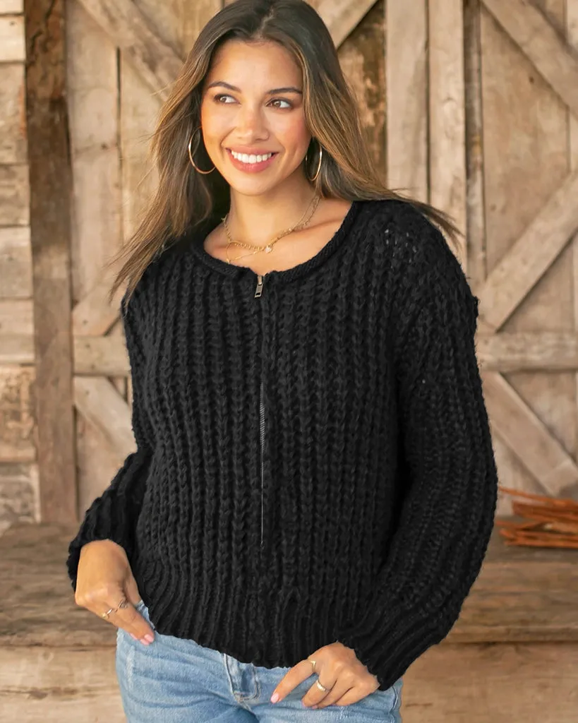 TARA ZIP BOMBER CARDI CHUNKY sold by Wooden Ships