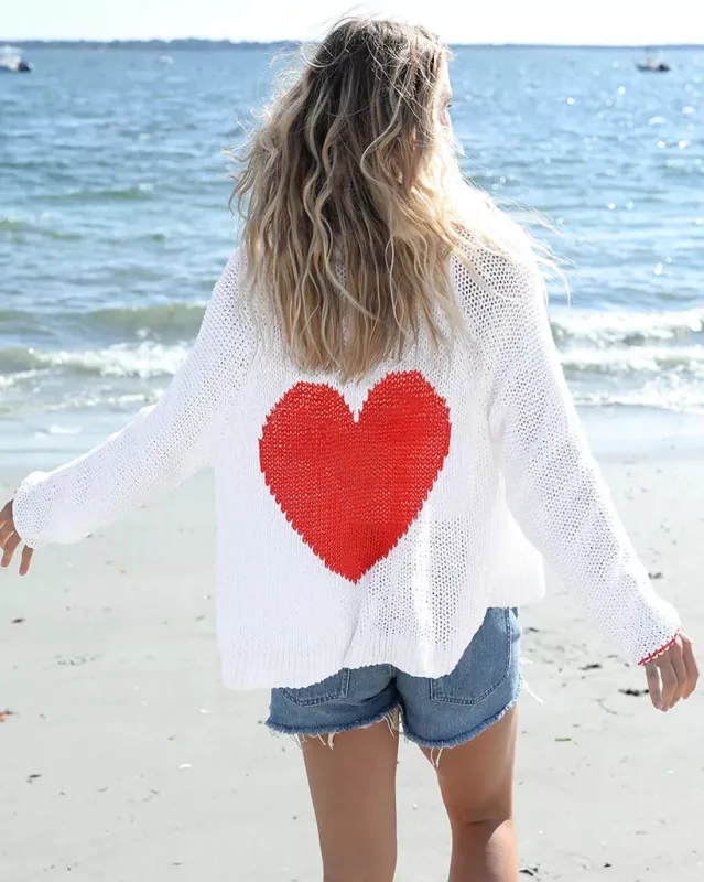 HEART BACK CHUNKY CARDI COTTON made by Wooden Ships