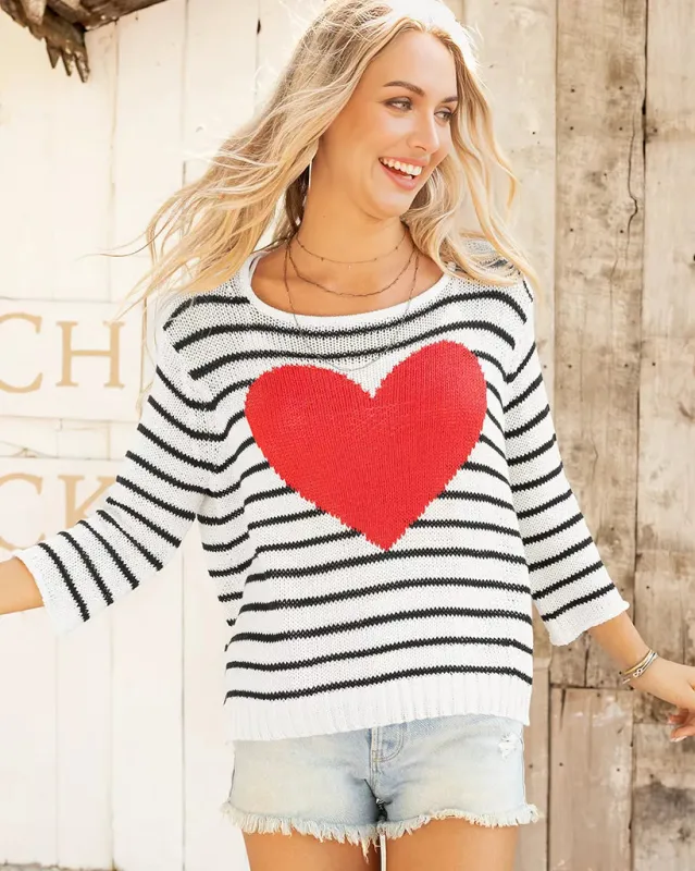 AMELIE HEART 3/4 SLEEVE CREW COTTON sold by Wooden Ships