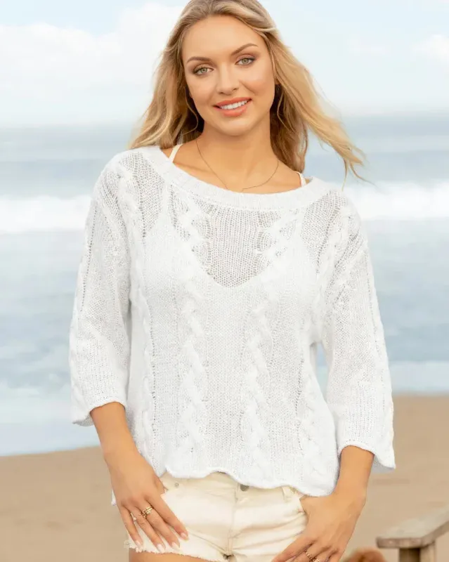 *SALE* - LOLA CABLE 3/4 SLEEVE CREW COTTON made by Wooden Ships