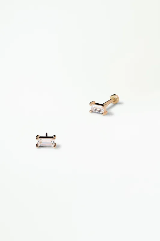 Baguette Diamond Earring - Flatback - Single sold by WWAKE