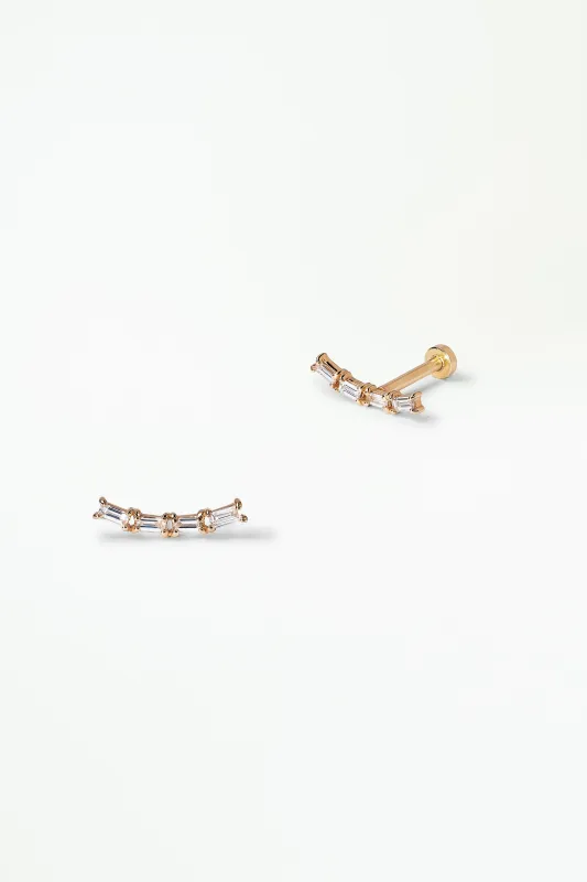 Baguette Cut Diamond Arc Flat Back Earring made by WWAKE