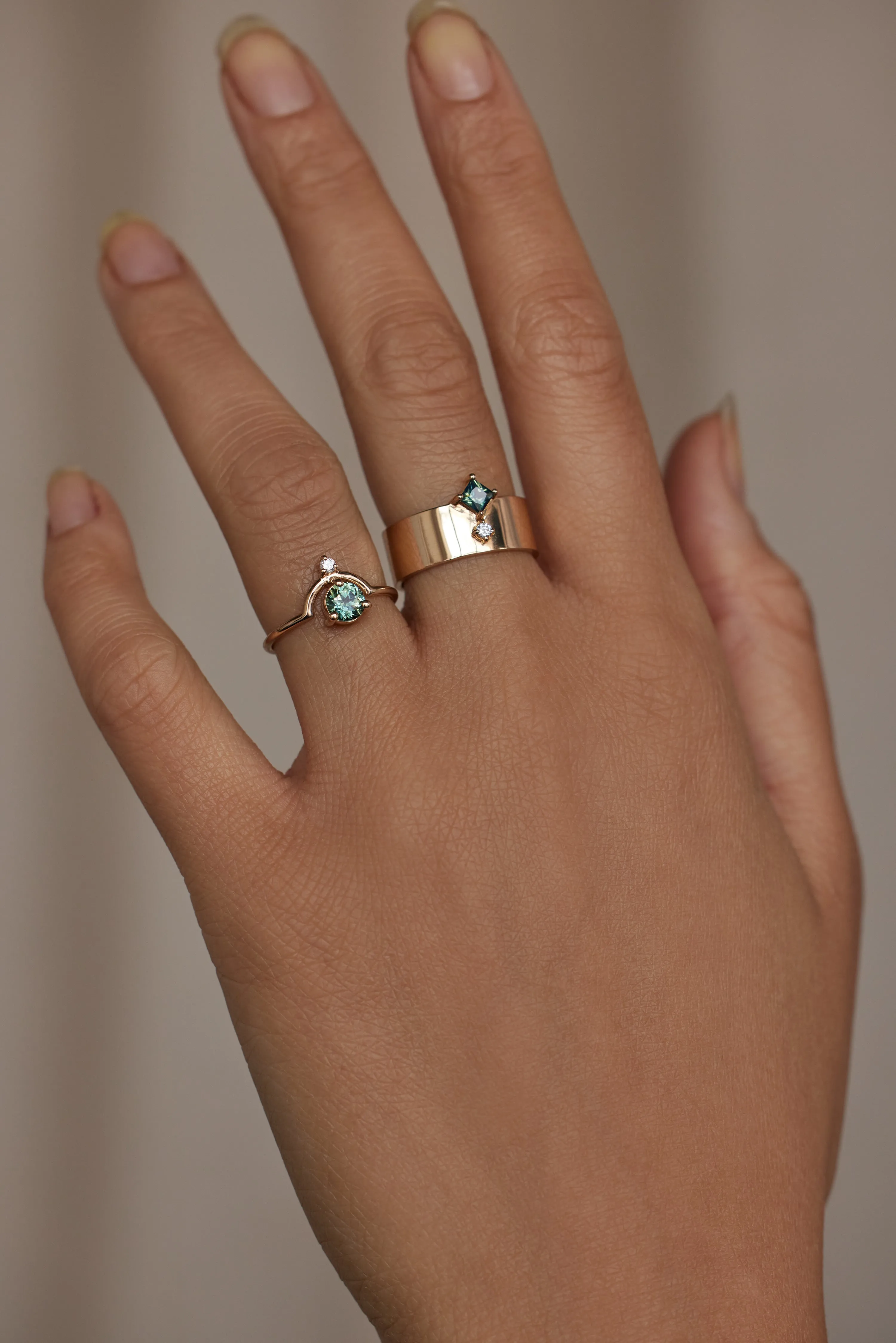 Medium Round Sapphire and Diamond Nestled Ring sold by WWAKE product image thumbnail 3