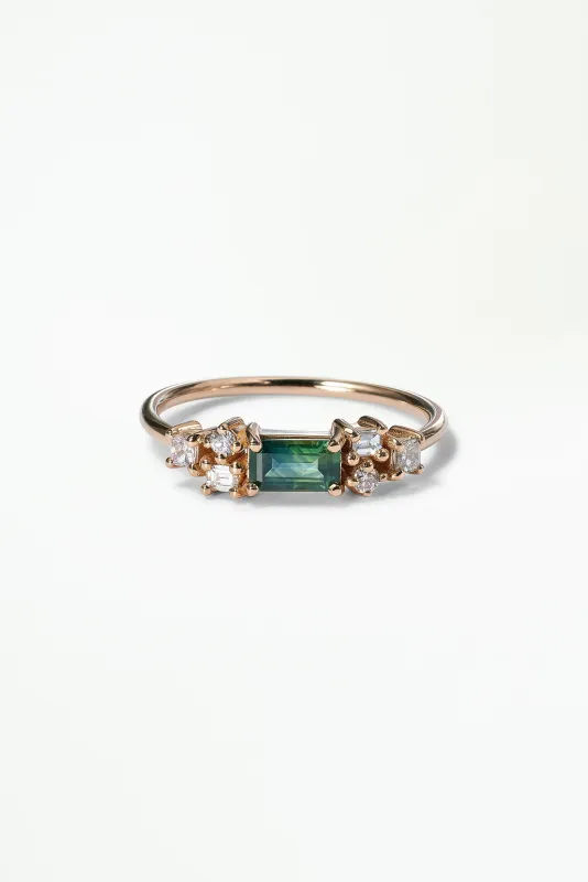 Emerald Cut Sapphire and Diamond Mosaic Ring No. 39 made by WWAKE