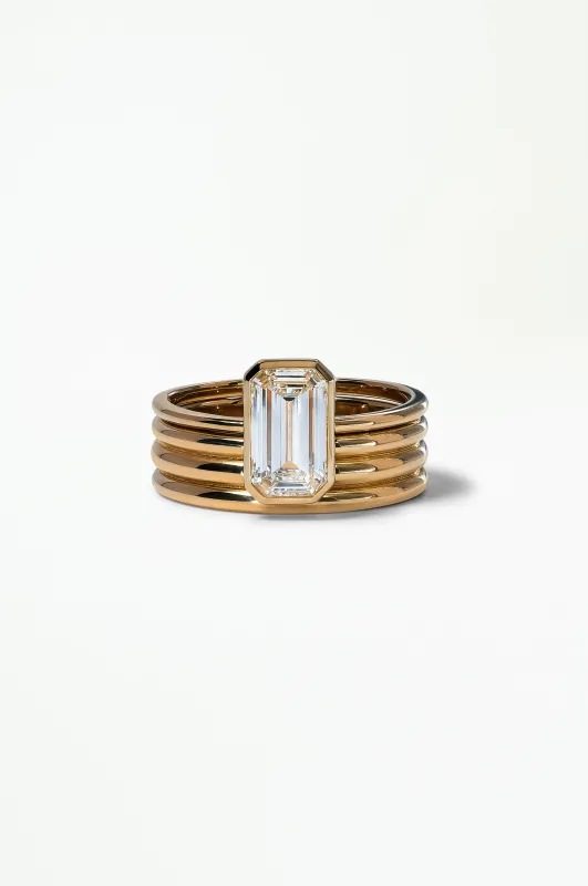 Emerald Cut Diamond Ridge Ring Set made by WWAKE