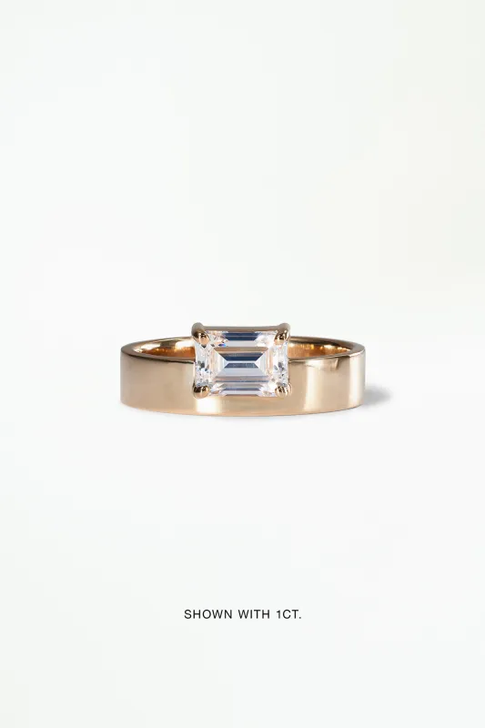 Horizontal Emerald Cut Diamond Monolith Ring made by WWAKE