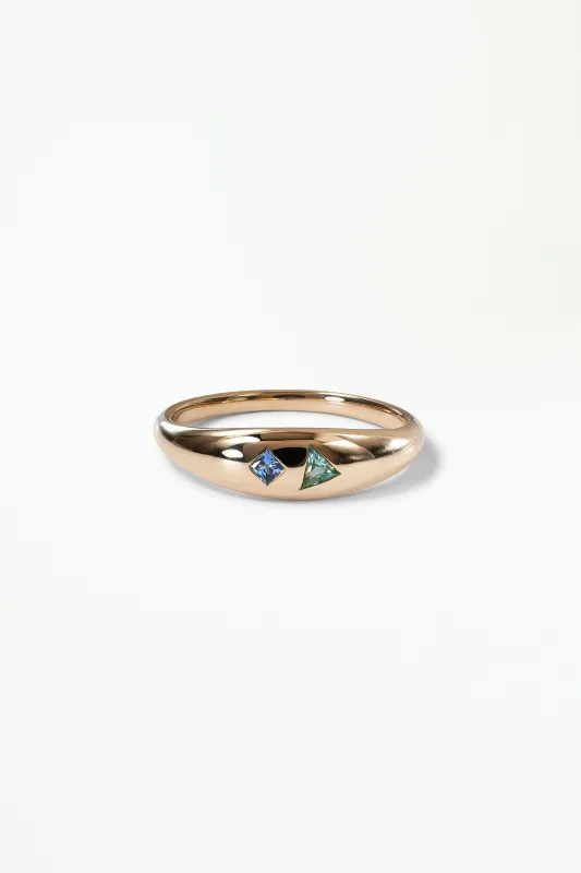 Green Beryl and Sapphire Lagoon Dome Ring made by WWAKE