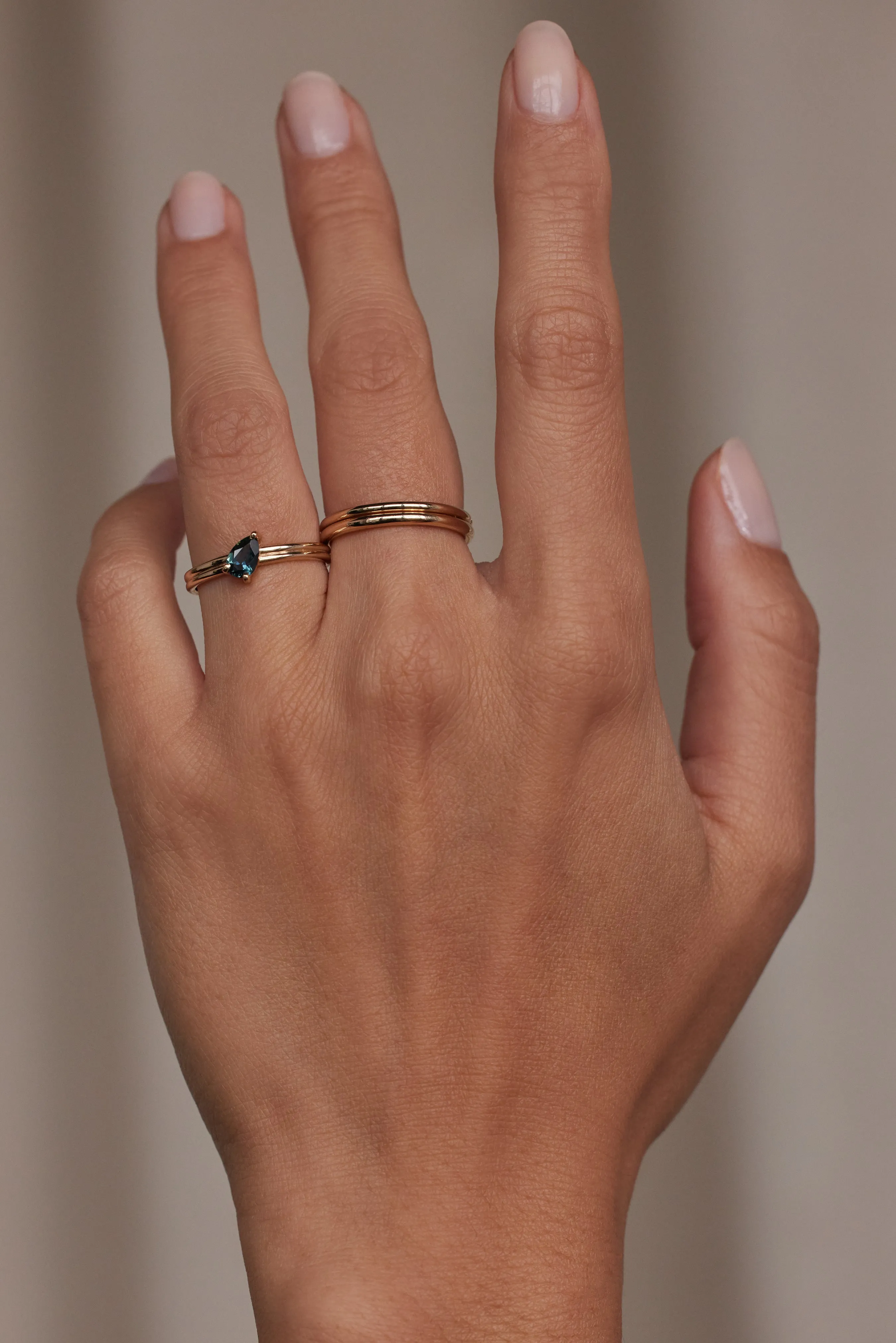 Medium Tilted Pear Cut Teal Sapphire Double Band Solitaire Ring sold by WWAKE product image thumbnail 2