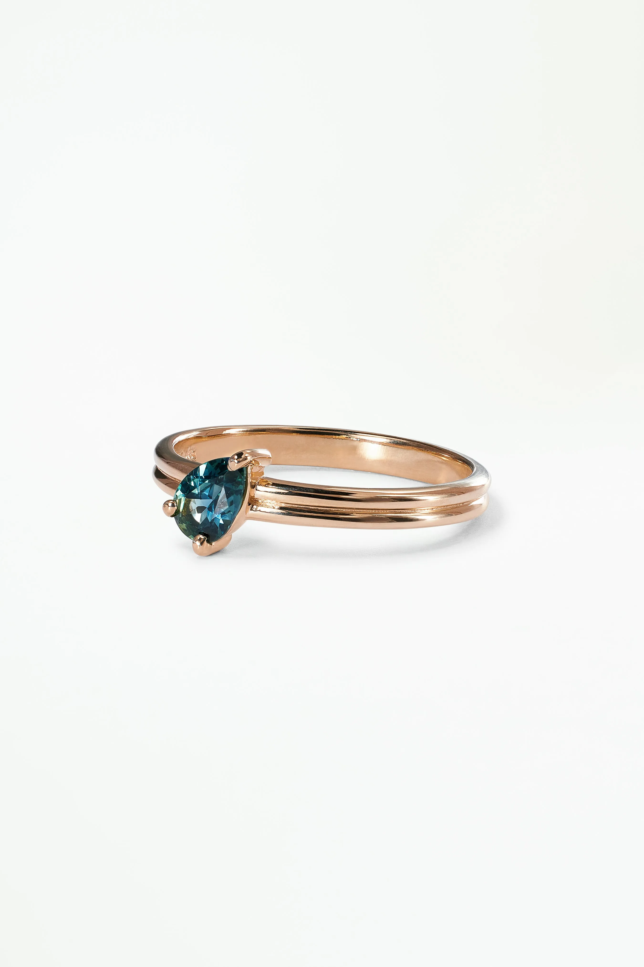 Medium Tilted Pear Cut Teal Sapphire Double Band Solitaire Ring sold by WWAKE product image thumbnail 3