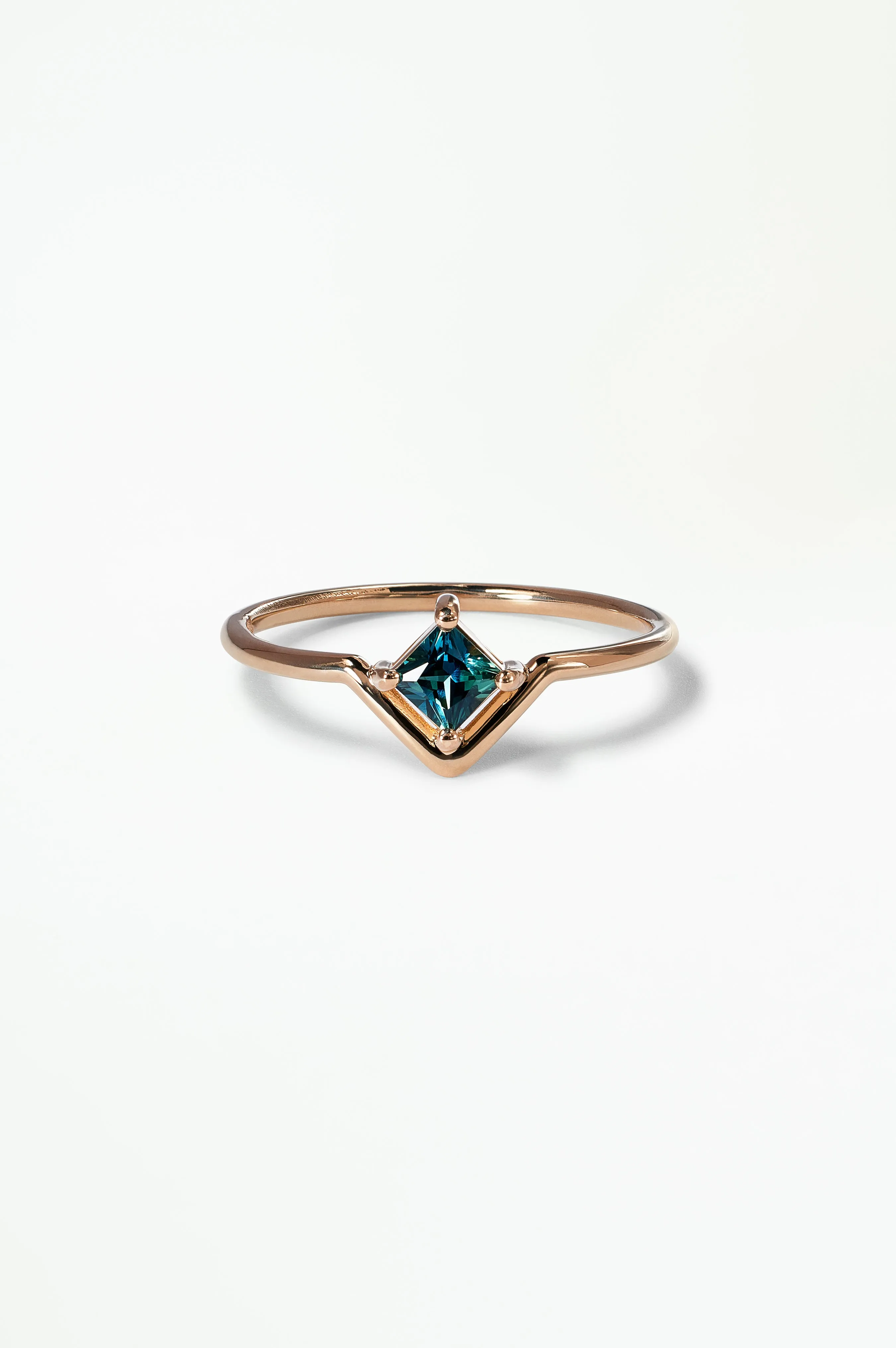 Medium Princess Cut Teal Sapphire Nestled Ring sold by WWAKE