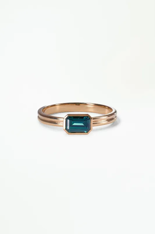 Medium Emerald Cut Teal Sapphire Double Band Solitaire Ring sold by WWAKE
