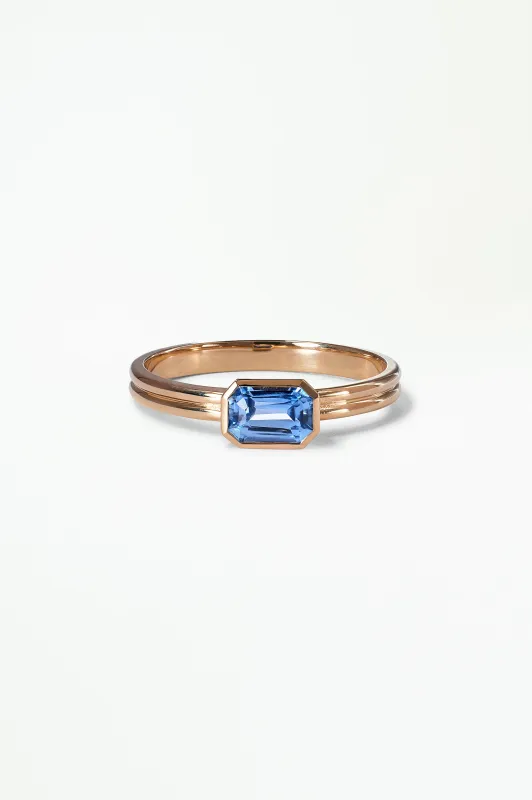 Medium Emerald Cut Blue Sapphire Double Band Solitaire Ring sold by WWAKE