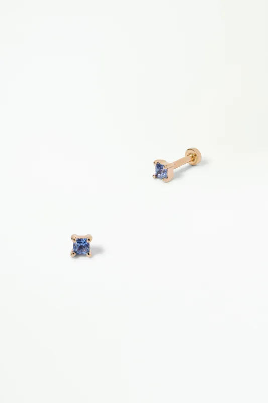 Princess Cut Sapphire Stud Earring - Flat Back - Single sold by WWAKE