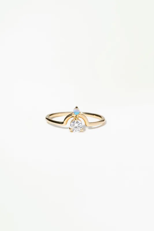 Small Round Cut Diamond and Opal Nestled Ring made by WWAKE