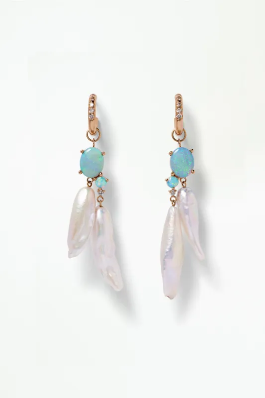 Pearl and Opal Cluster Earrings - Pair sold by WWAKE