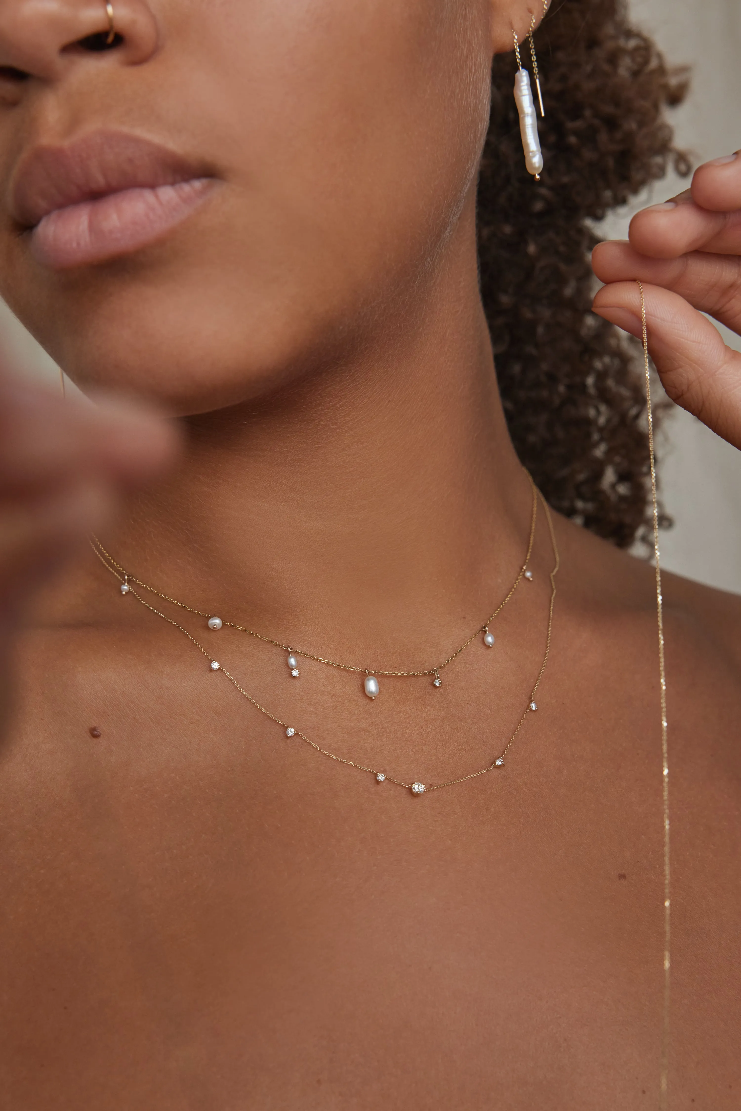 Pearl and Diamond Cascade Necklace sold by WWAKE product image thumbnail 5
