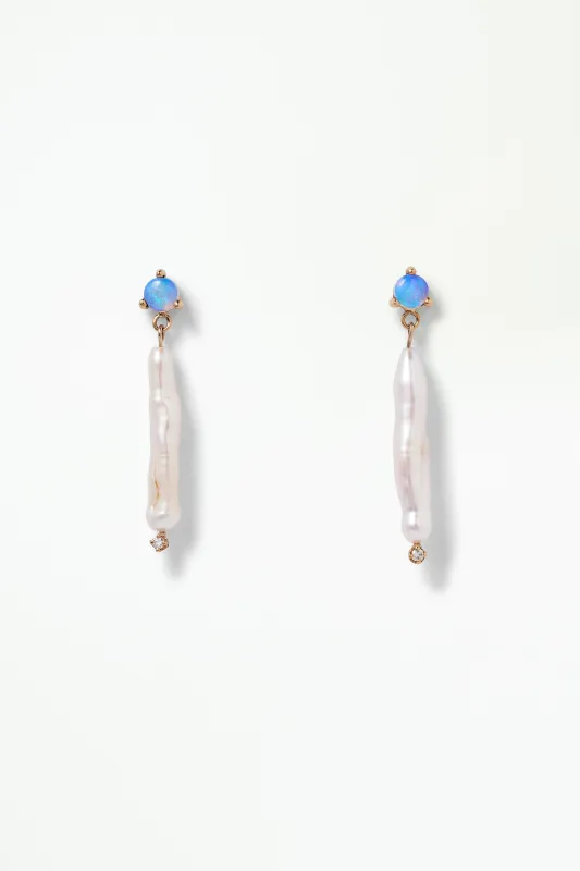 Stem Pearl and Opal Earring - Single sold by WWAKE