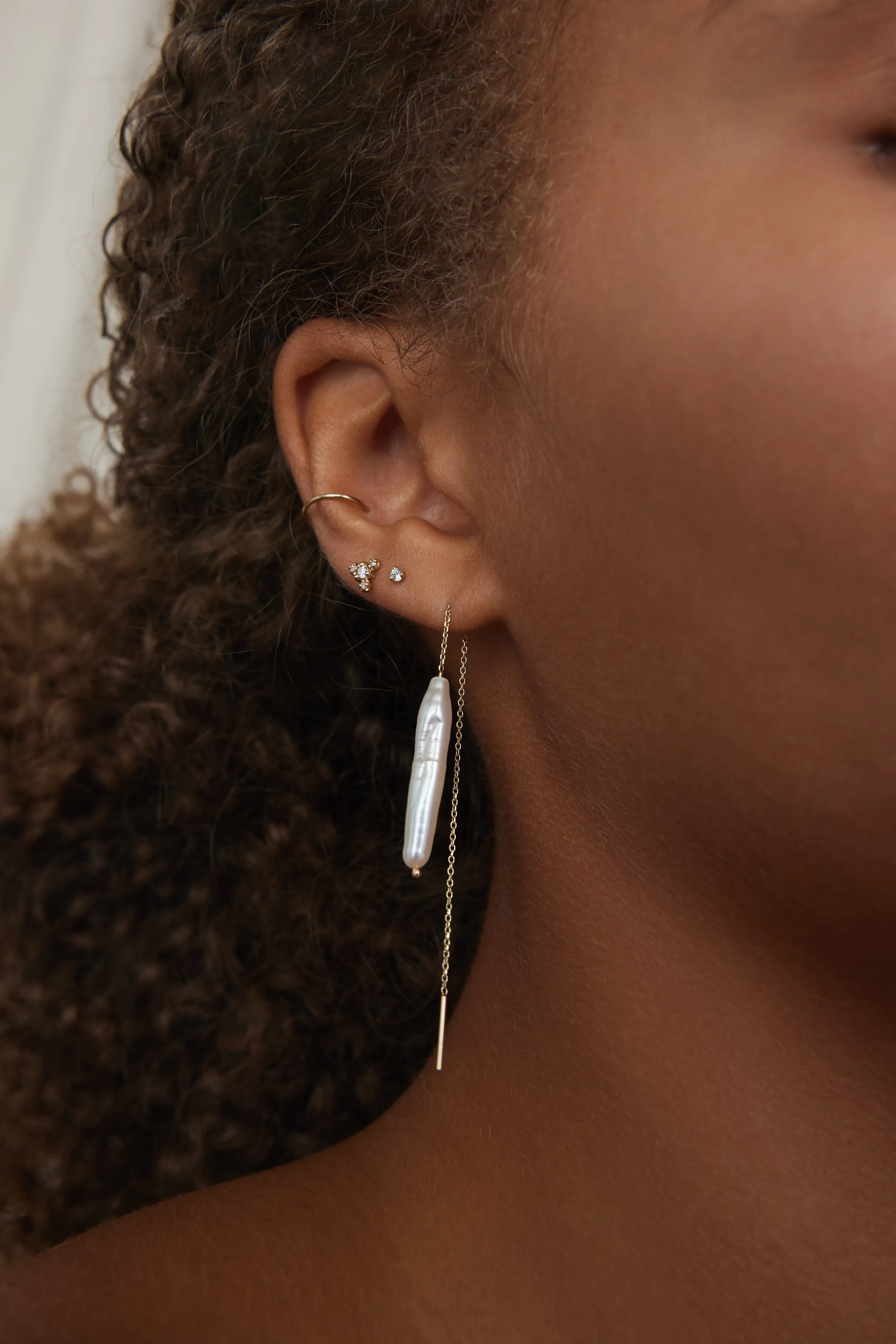 Stem Pearl Threader Earring - Single sold by WWAKE product image thumbnail 4