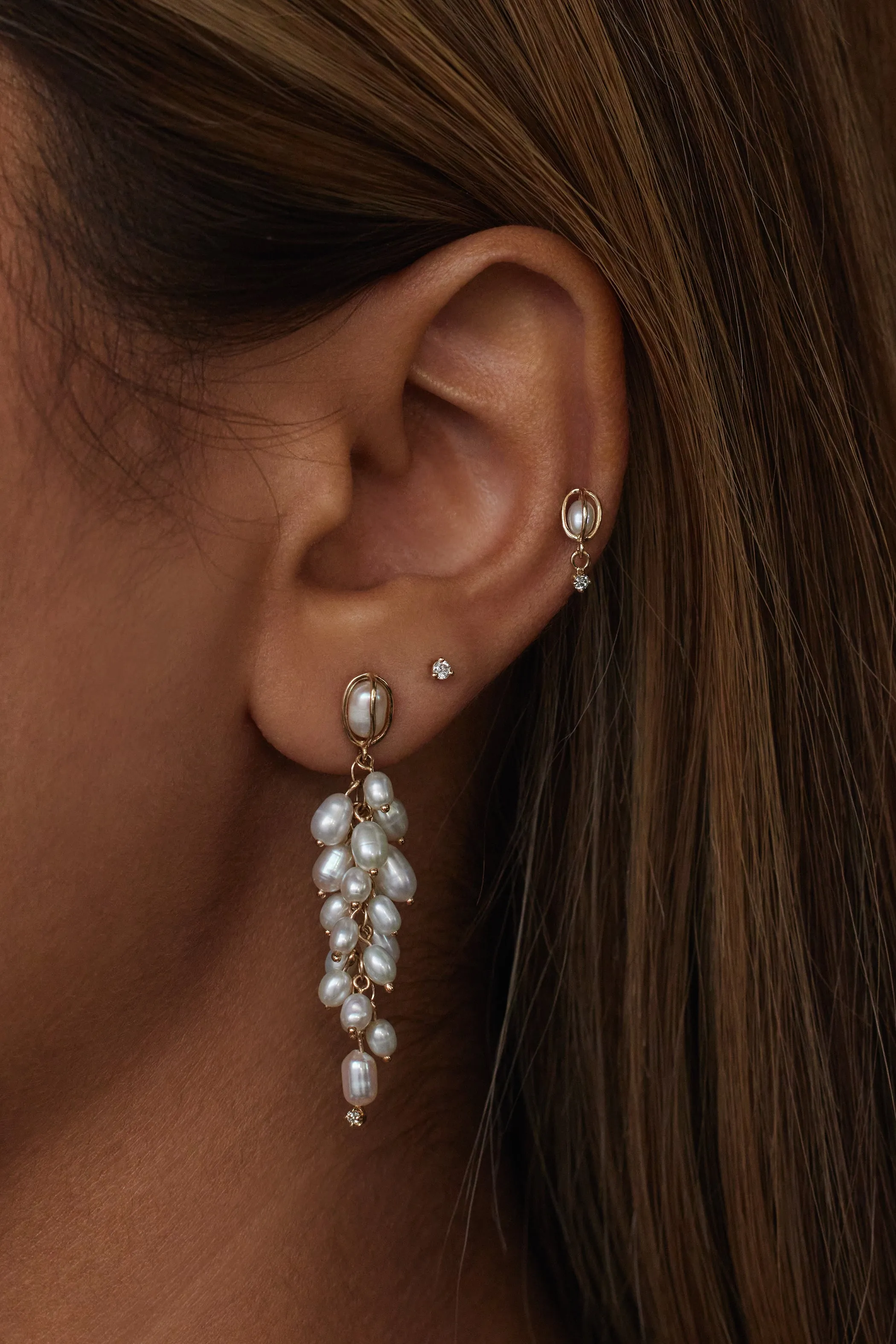 Shadow Diamond & Pearl Earring - Single sold by WWAKE product image thumbnail 2