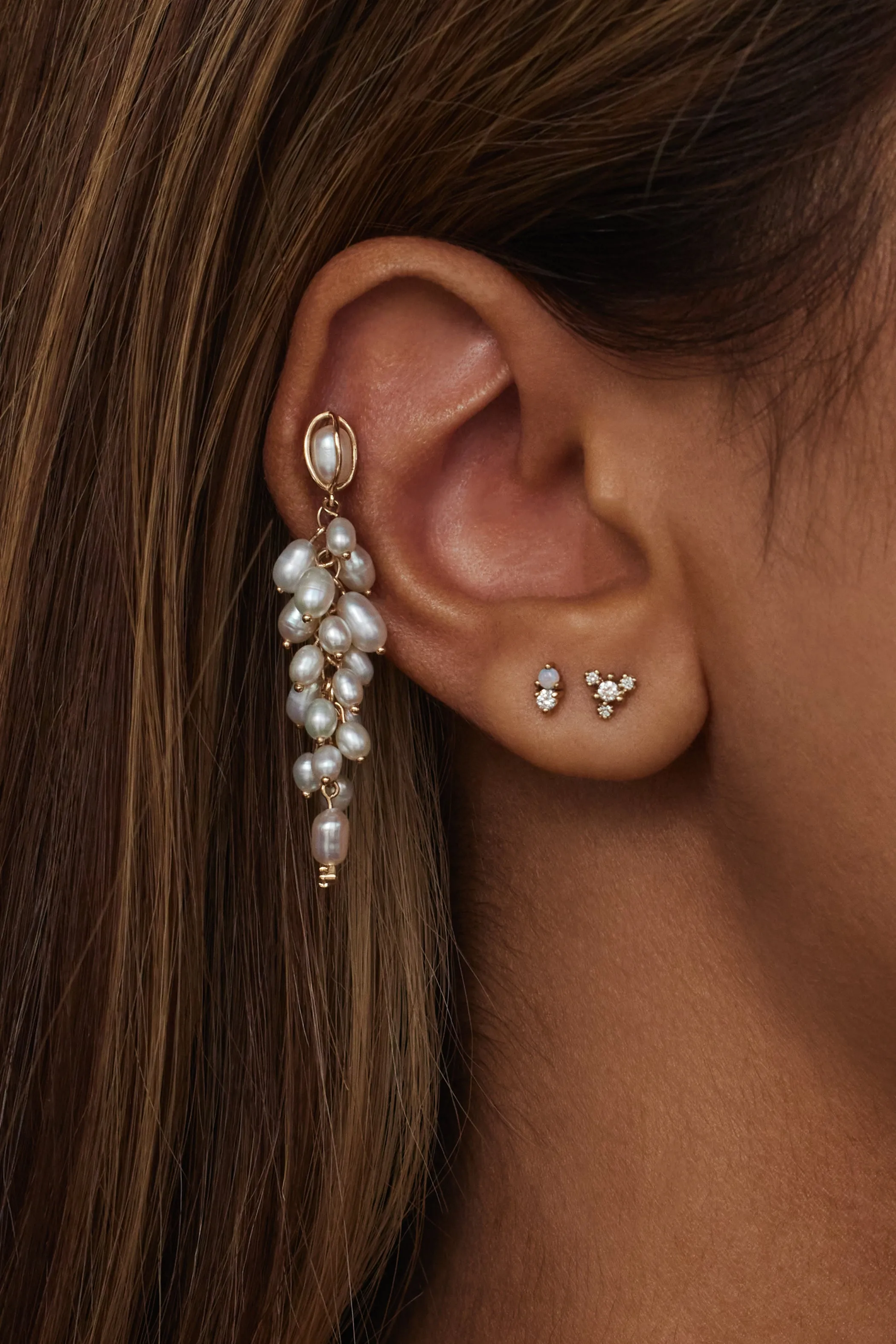 Shadow Diamond & Pearl Earring - Single sold by WWAKE product image thumbnail 4