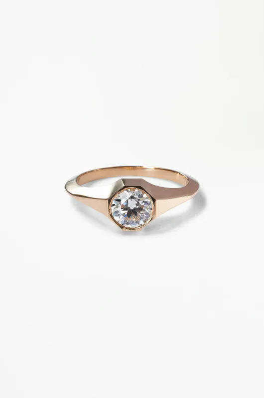 Large Old Euro Cut Diamond Signet Ring sold by WWAKE