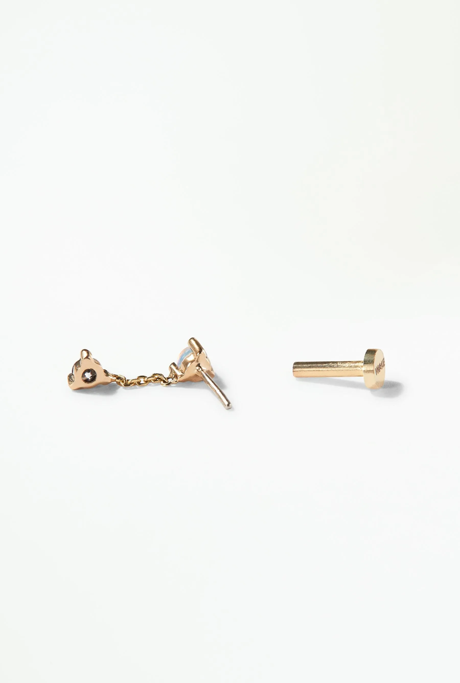 Small Opal and Diamond Two-Step Chain Flat Back Earring sold by WWAKE product image thumbnail 3