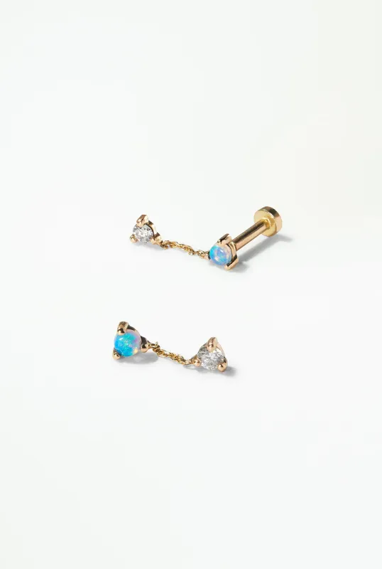 Small Two-Step Chain Earring - Flat Back - Single sold by WWAKE