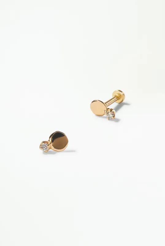 Small Disc Stud with Diamond - Flat Back - Single sold by WWAKE