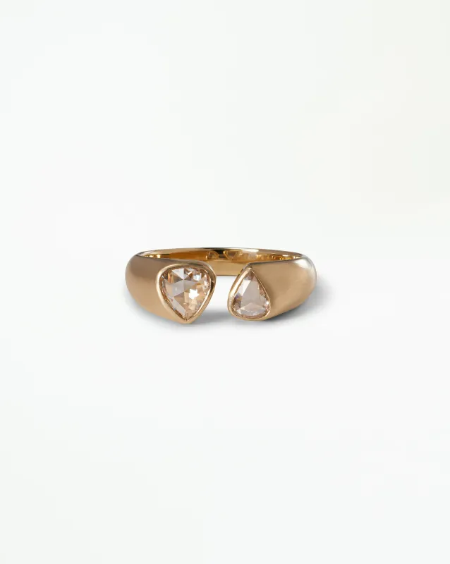 One of a Kind Pear Rose Cut Diamond Dyad Ring made by WWAKE