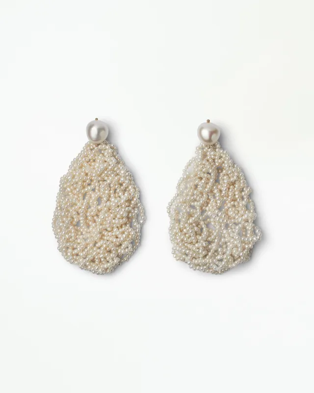 Large Crocheted Pearl Earrings - Pair made by WWAKE