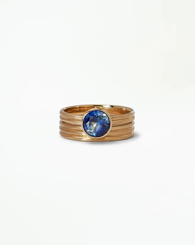 One of a Kind Round Cut Sapphire Ridge Ring Set No. 10 made by WWAKE