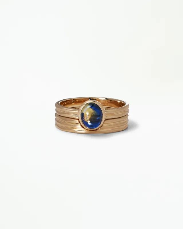 One of a Kind Oval Cabochon Sapphire Ridge Set Ring No. 9 made by WWAKE
