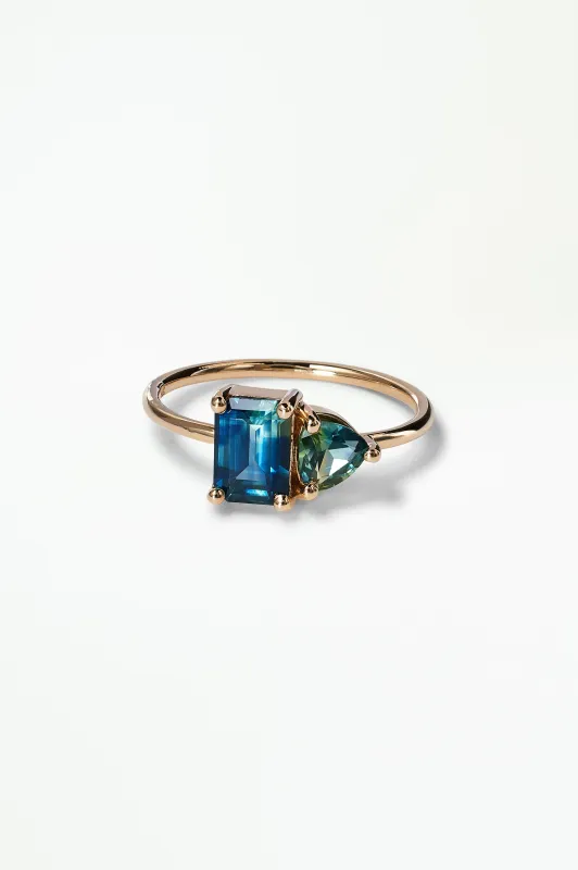 One of a Kind Emerald And Trillion Cut Sapphire Mosaic Ring No. 45 made by WWAKE