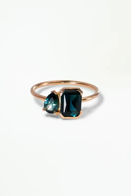 One of a Kind Radiant Cut and Pear Cut Sapphire Mosaic Ring No. 30 made by WWAKE