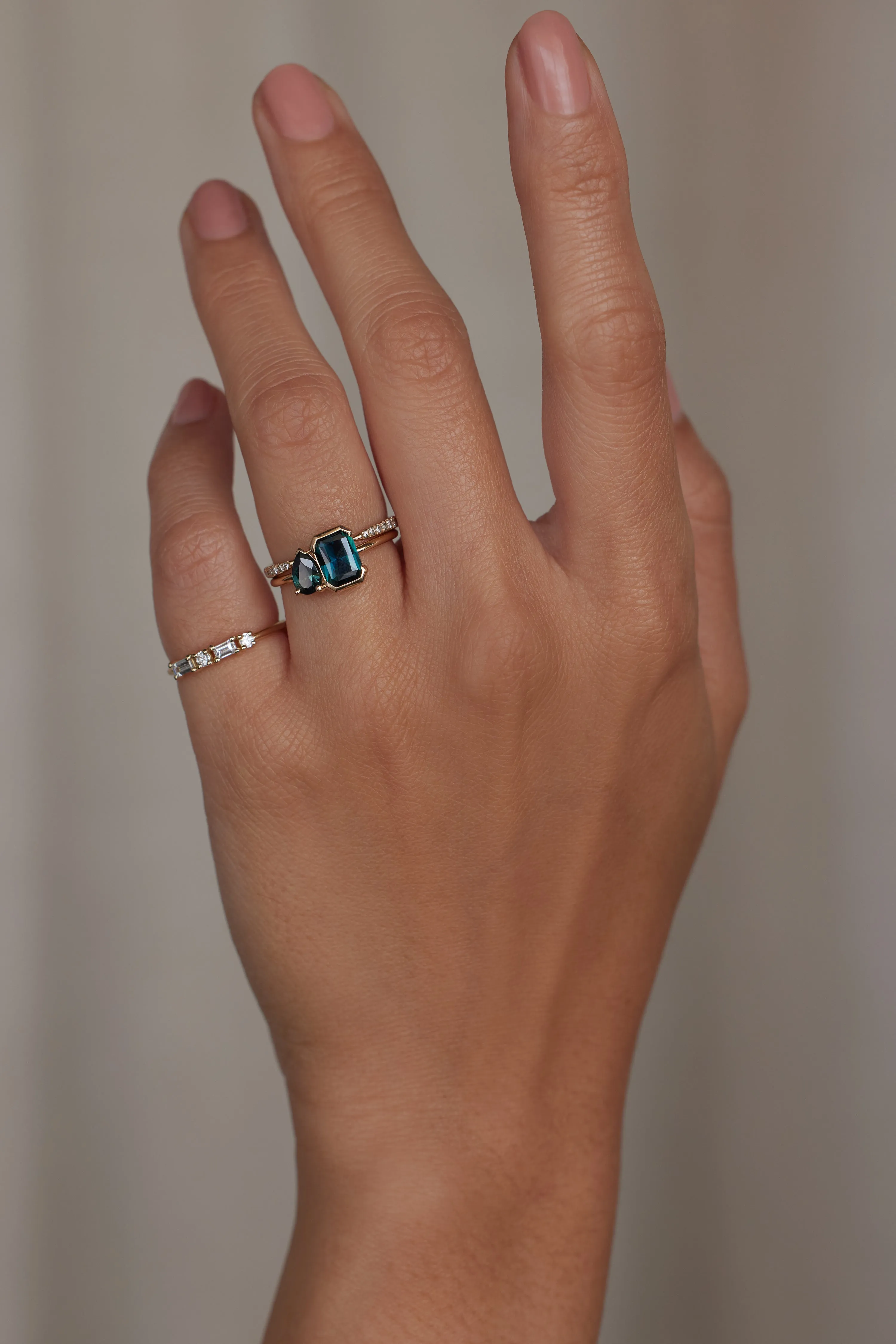 One of a Kind Radiant Cut and Pear Cut Sapphire Mosaic Ring No. 30 sold by WWAKE product image thumbnail 2