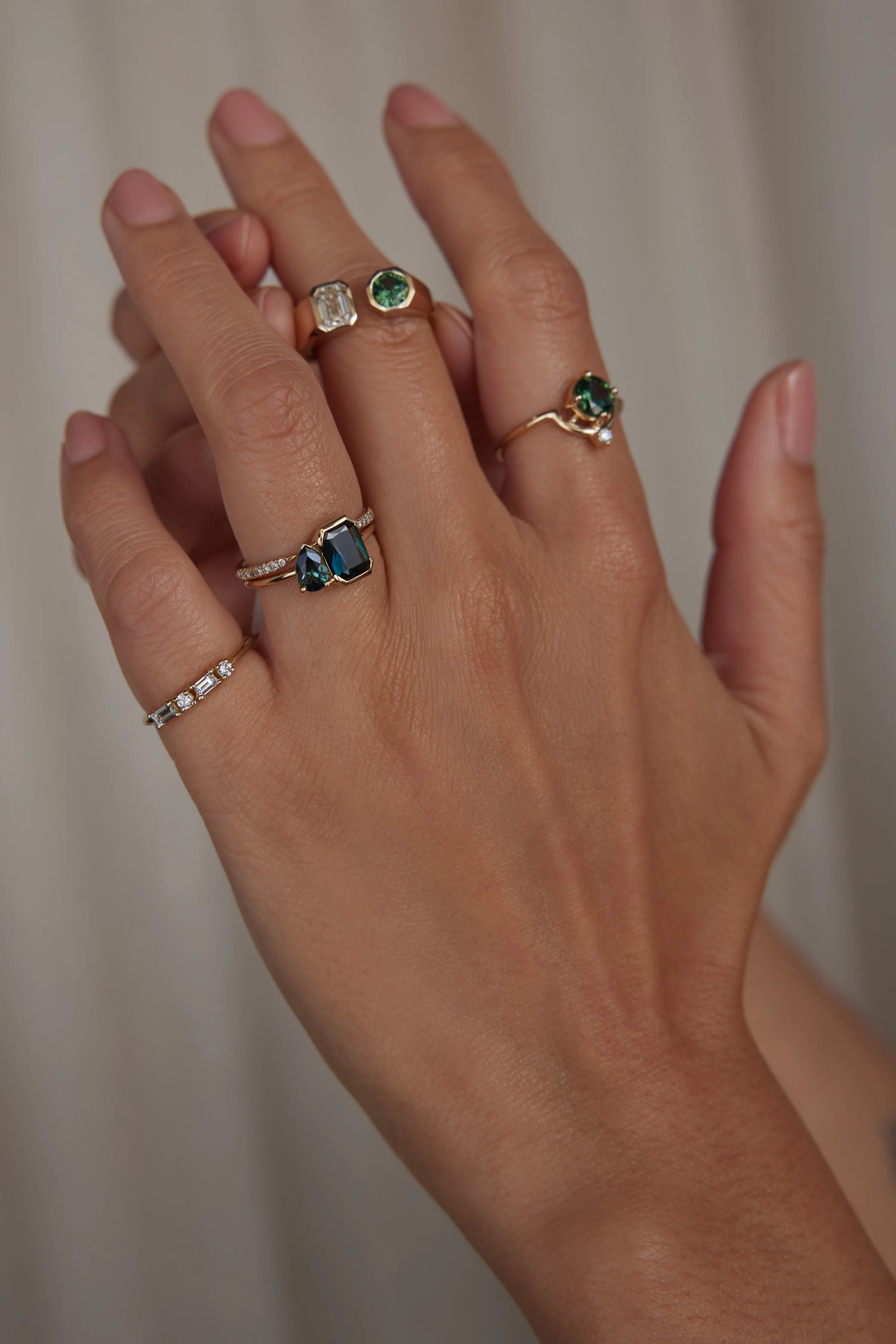 One of a Kind Radiant Cut and Pear Cut Sapphire Mosaic Ring No. 30 sold by WWAKE product image thumbnail 4