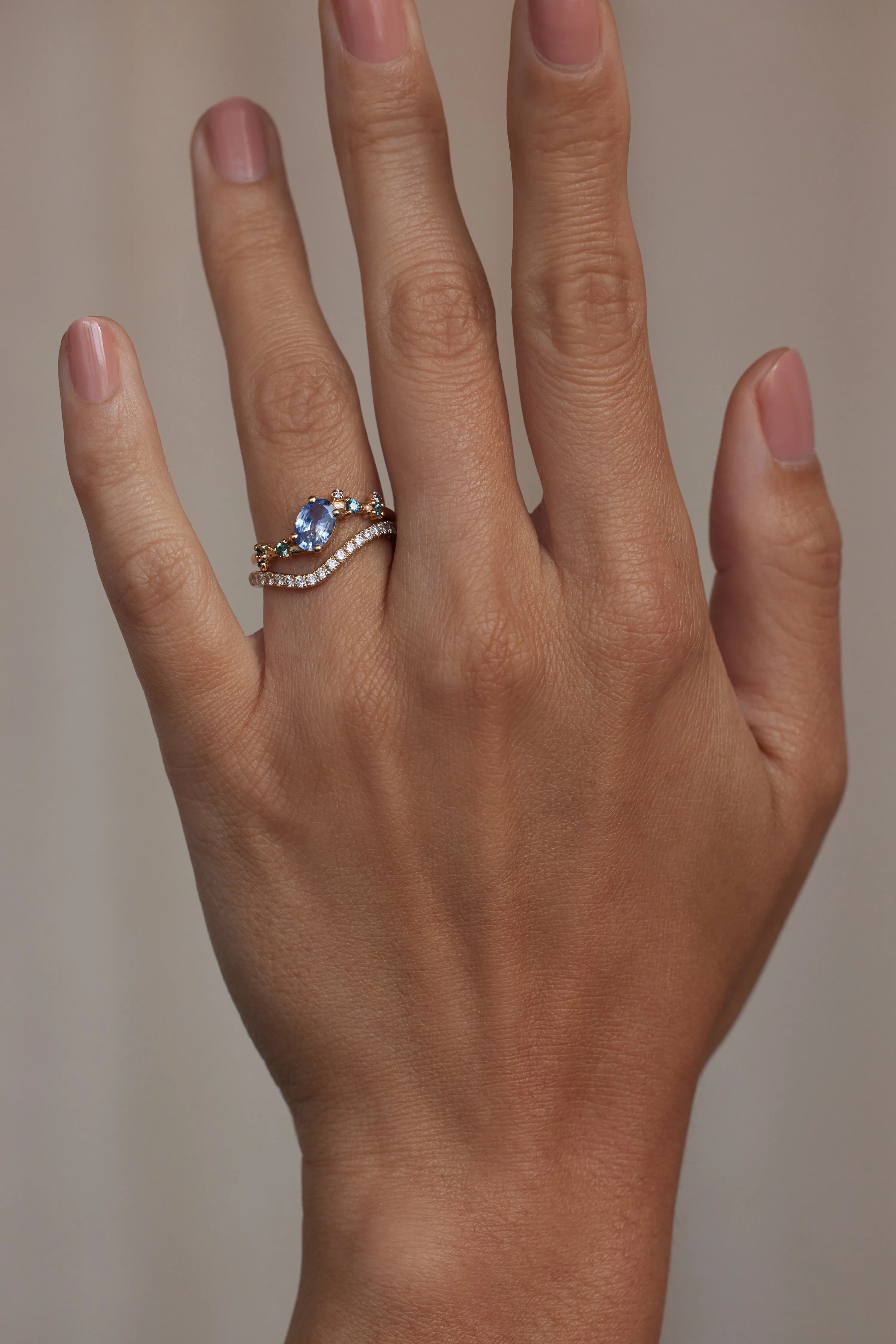 One of a Kind Oval Cut Blue Sapphire and Tourmaline Organic Crossover Ring sold by WWAKE product image thumbnail 2