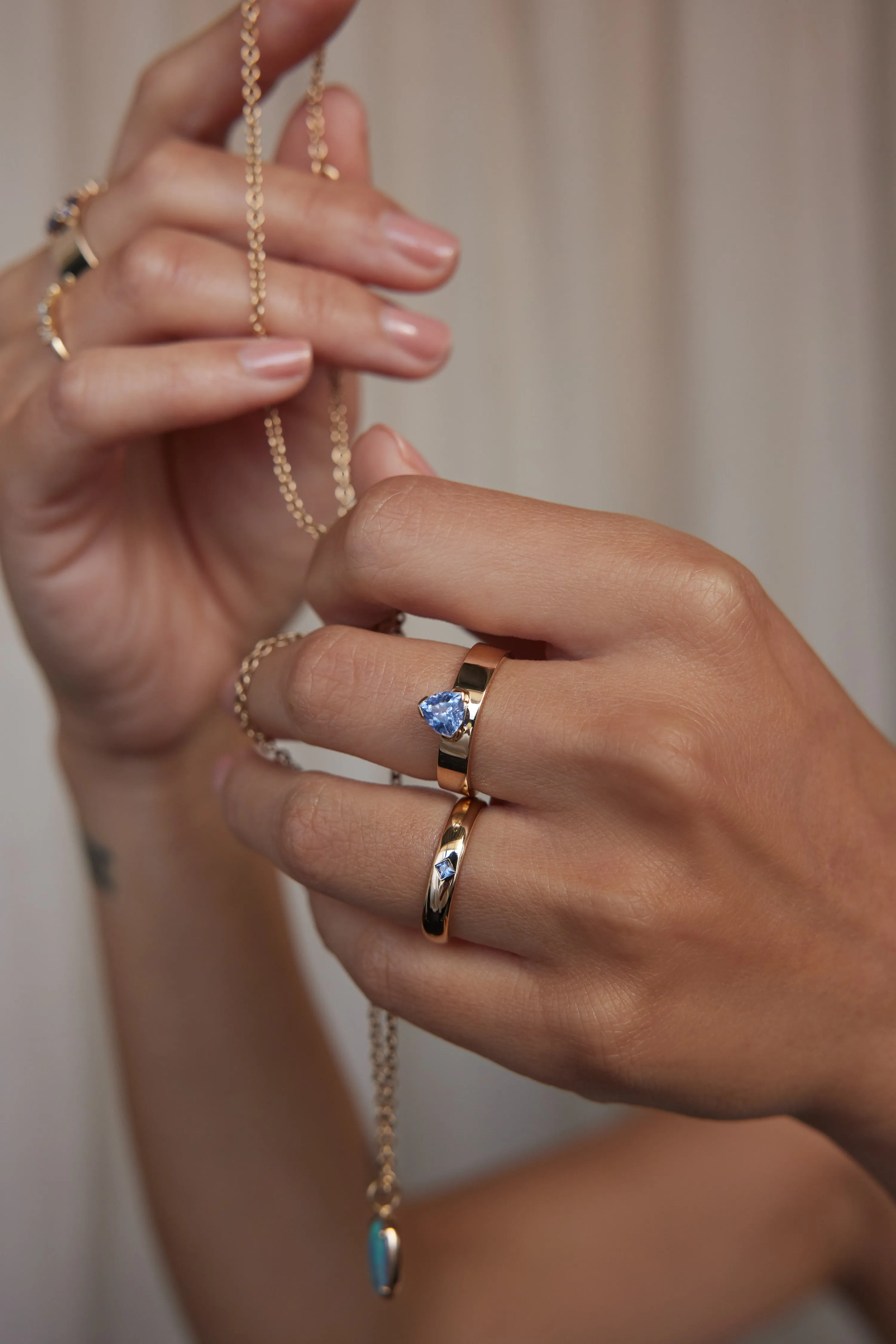 One of a Kind Princess Cut Blue Sapphire Row Ring sold by WWAKE product image thumbnail 4