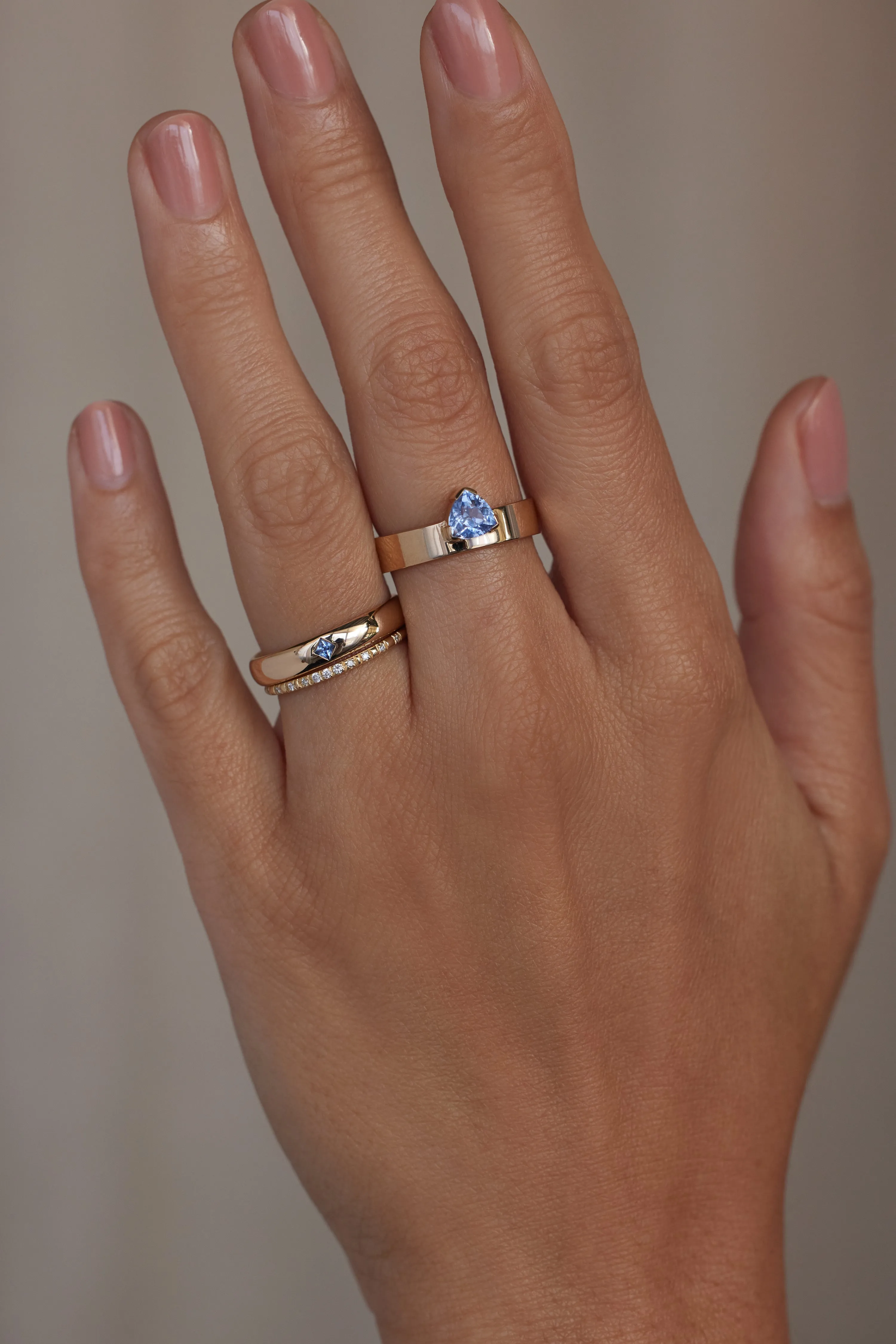 One of a Kind Princess Cut Blue Sapphire Row Ring sold by WWAKE product image thumbnail 2