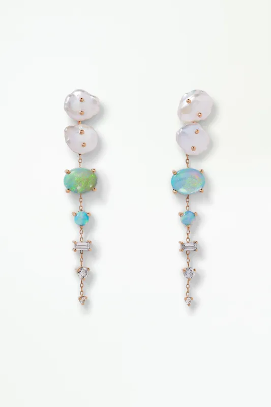 Pearl and Opal Linear Cloud Earrings - Pair made by WWAKE