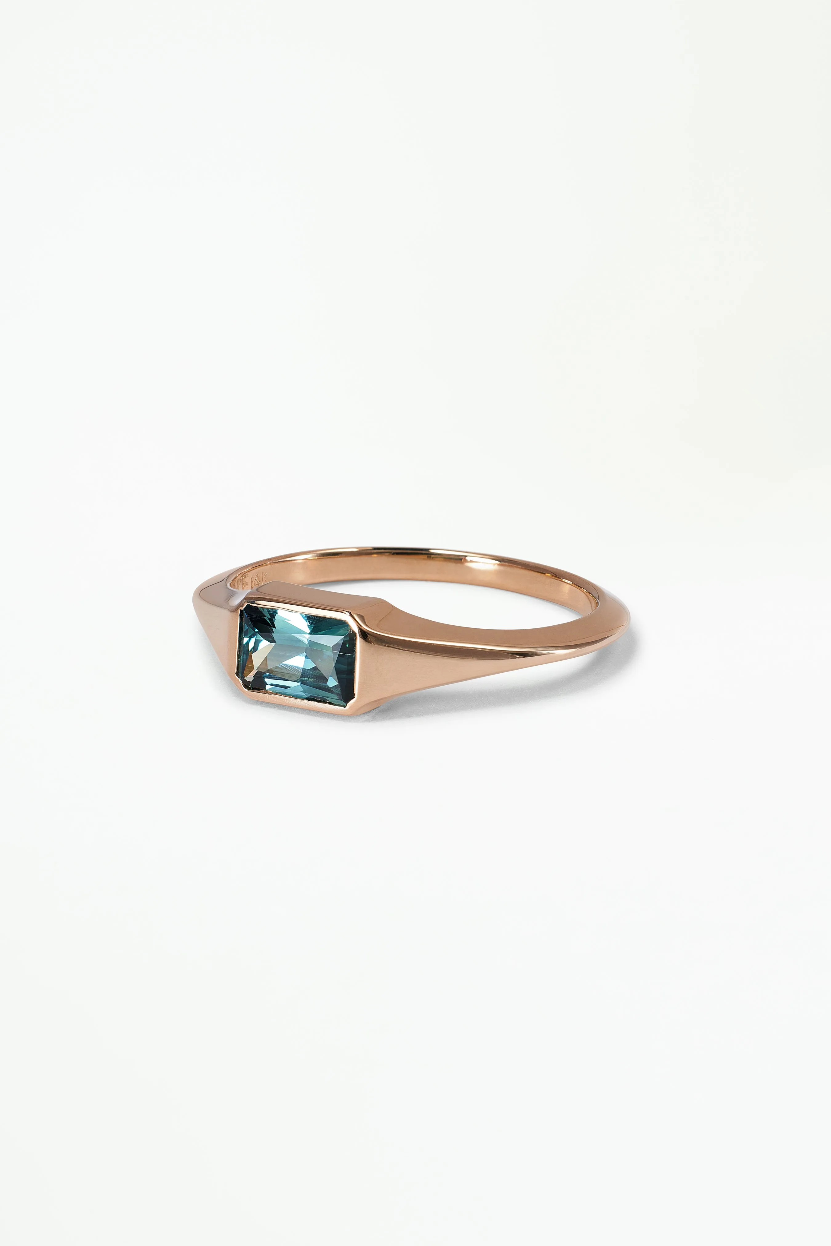 One of a Kind Radiant Cut Teal Sapphire Signet Ring No. 60 sold by WWAKE product image thumbnail 3