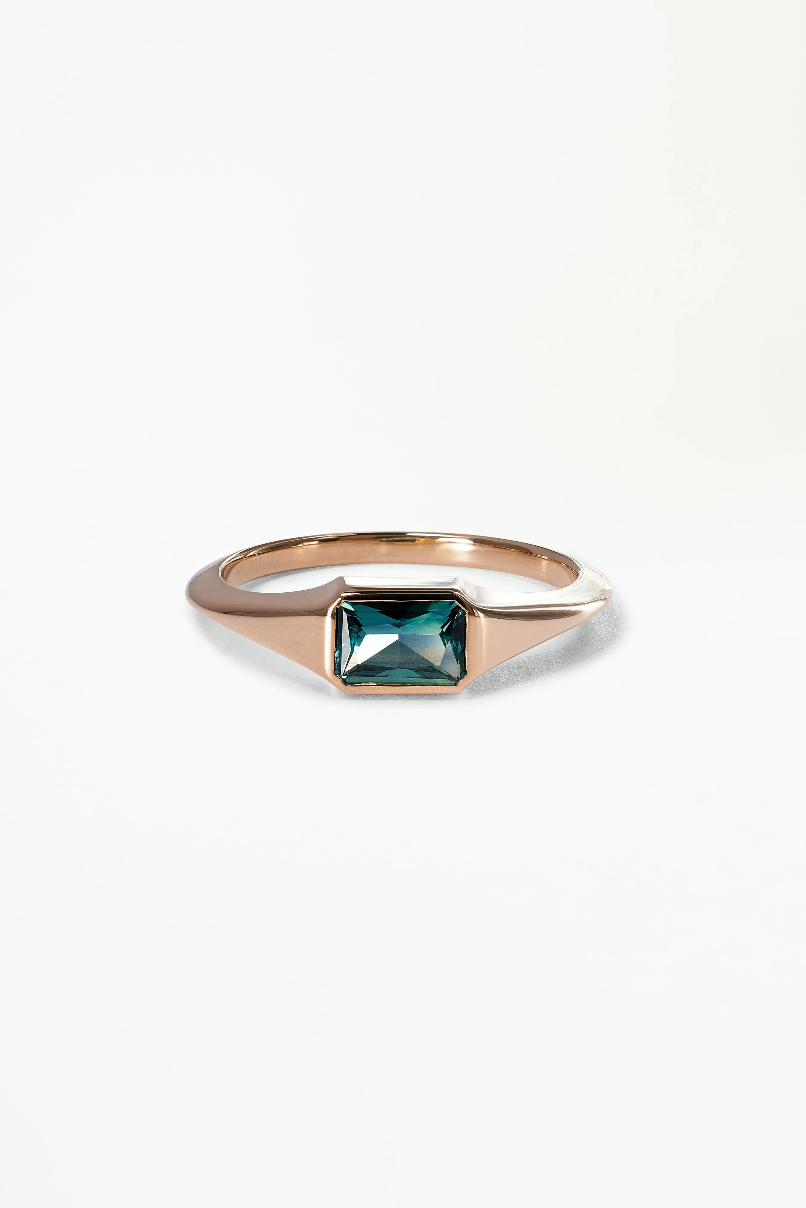 One of a Kind Radiant Cut Teal Sapphire Signet Ring No. 60 sold by WWAKE
