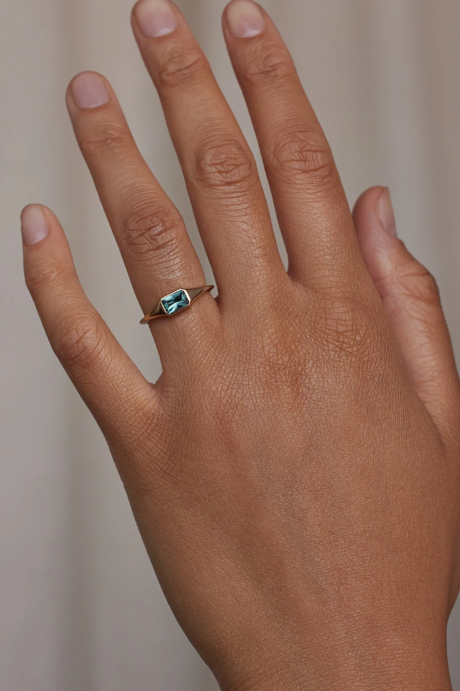 One of a Kind Radiant Cut Teal Sapphire Signet Ring No. 60 sold by WWAKE product image thumbnail 2