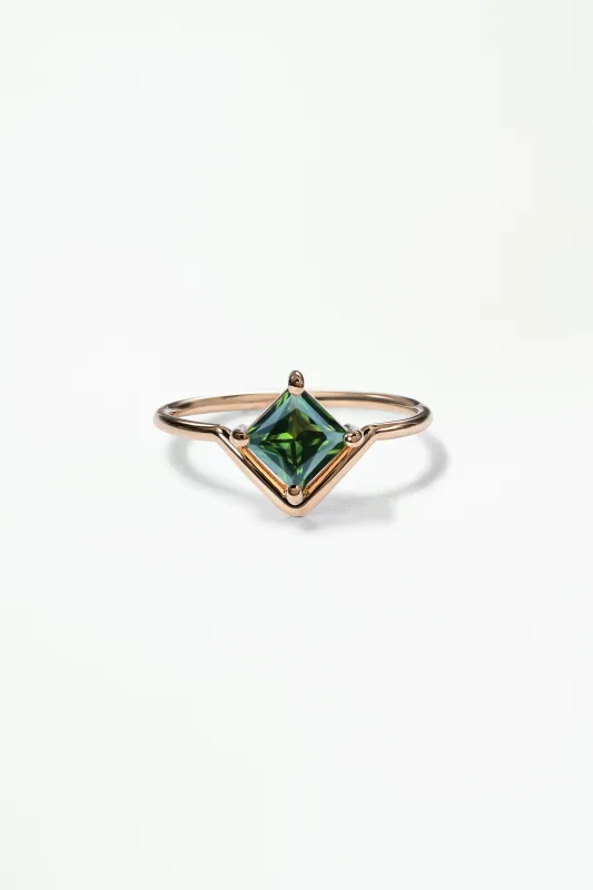 One of a Kind Princess Cut Green Sapphire Nestled Ring No. 17 sold by WWAKE