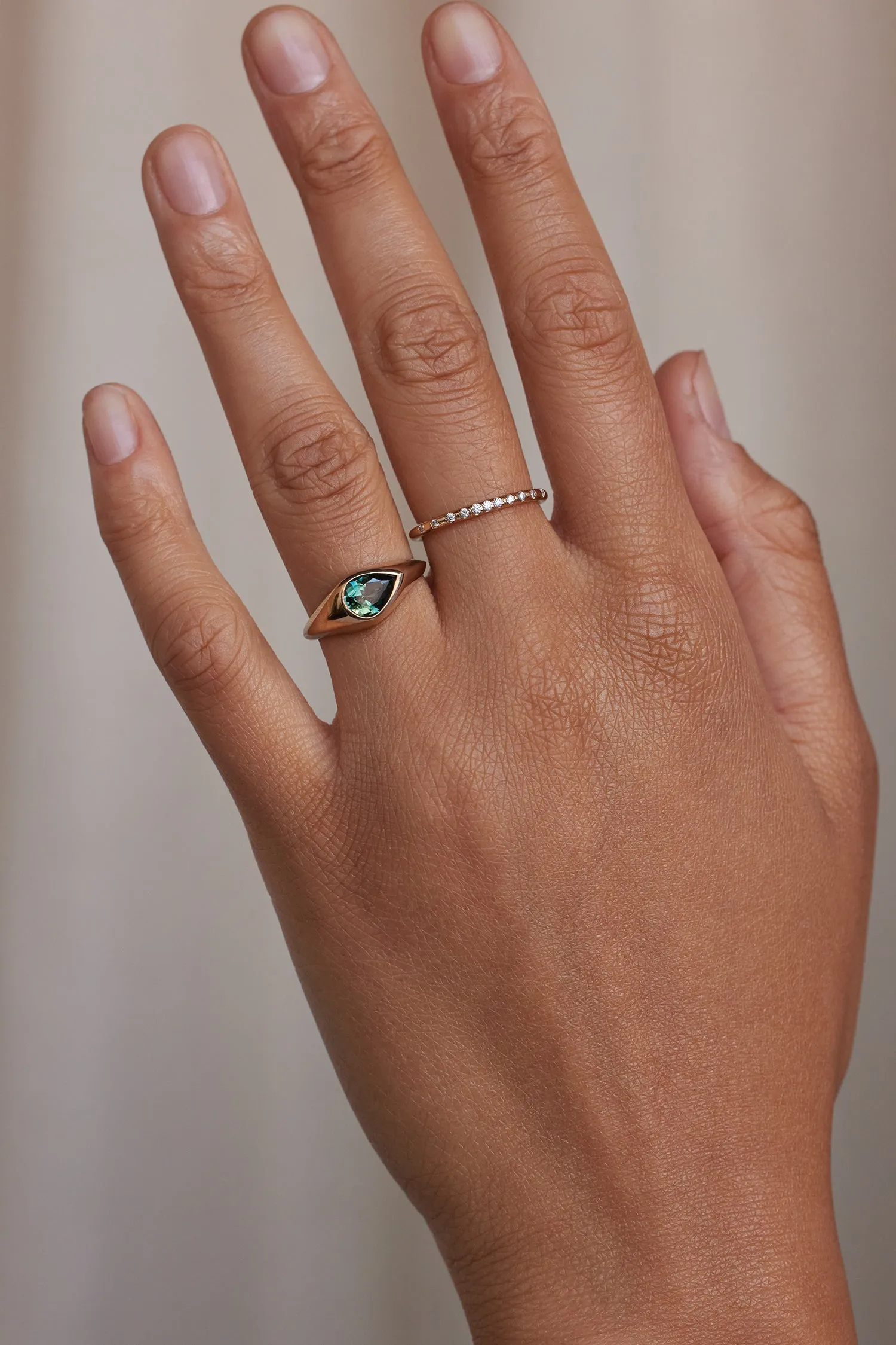 One of a Kind Pear Cut Bi-Color Blue Green Sapphire Signet Ring No. 59 sold by WWAKE product image thumbnail 2