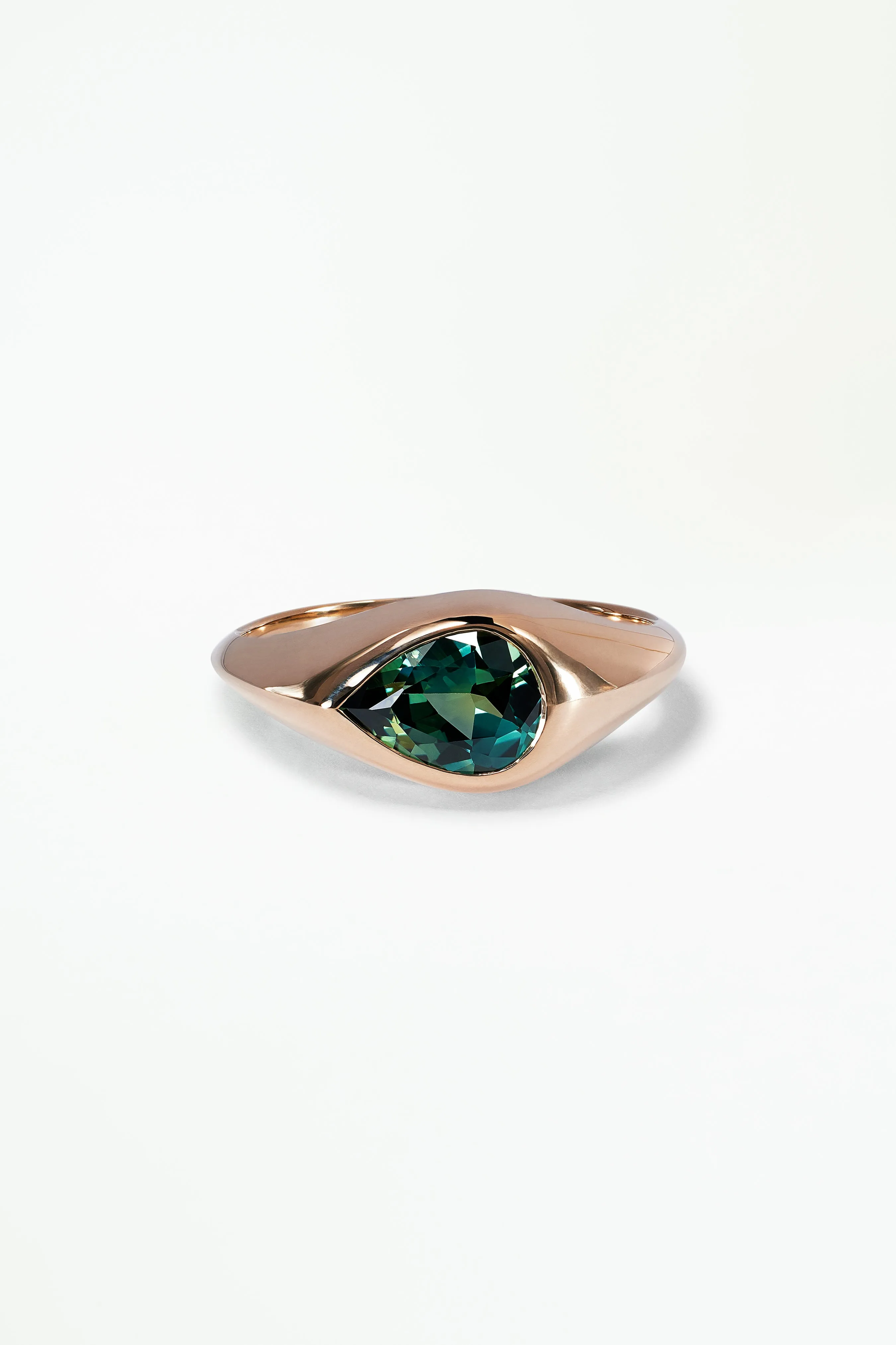 One of a Kind Pear Cut Bi-Color Blue Green Sapphire Signet Ring No. 59 sold by WWAKE